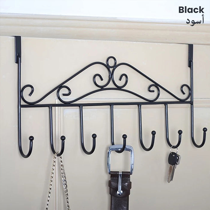 Space Saving Drill - Free Door Mount Stainless Steel Door Hanger With 7 Hooks black
