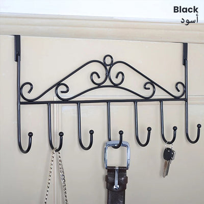 Space Saving Drill - Free Door Mount Stainless Steel Door Hanger With 7 Hooks black