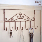 Space Saving Drill - Free Door Mount Stainless Steel Door Hanger With 7 Hooks brown