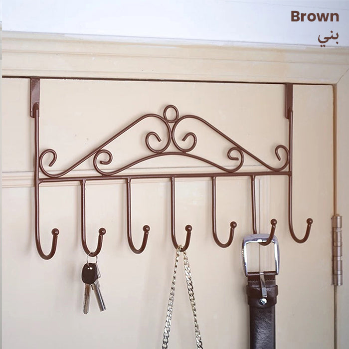 Space Saving Drill - Free Door Mount Stainless Steel Door Hanger With 7 Hooks brown