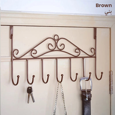 Space Saving Drill - Free Door Mount Stainless Steel Door Hanger With 7 Hooks brown