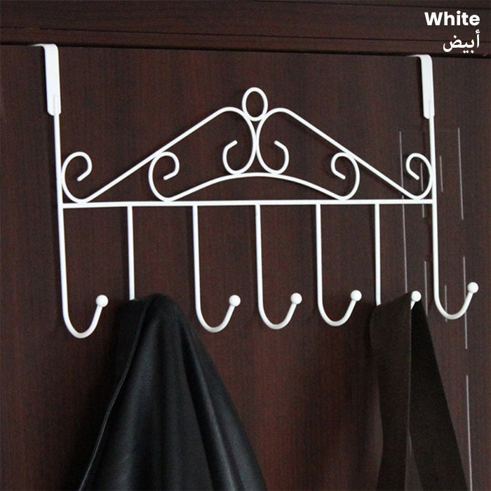 Space Saving Drill - Free Door Mount Stainless Steel Door Hanger With 7 Hooks white