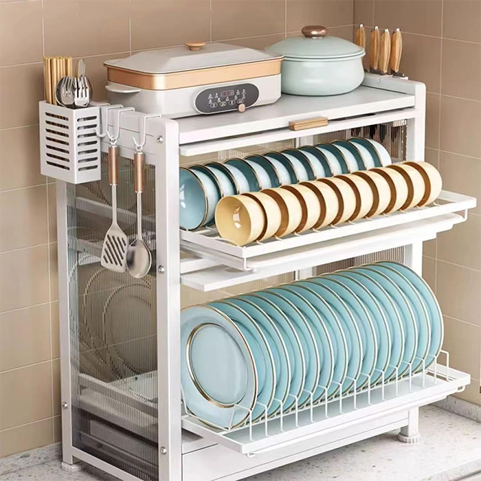Durable Kitchen Dish Rack, Countertop Storage Cabinet, Microwave Stand, Bakers Rack