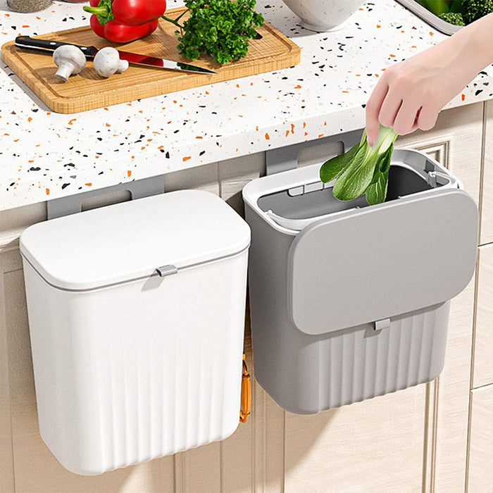 Durable Narrow Hanging Wall Mounted Waste Bin With Lid Suitable for Kitchen Cabinet Door - 9 Liter