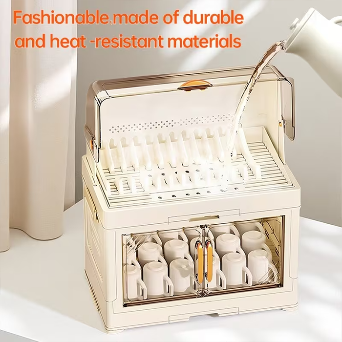 Plastic dish rack with drainer tray showing water drainage feature on top layer Qatar