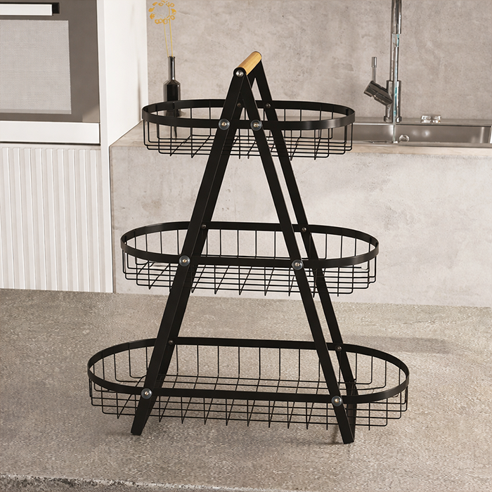empty 3 tier storage basket rack with metal frame on kitchen slab Homesouq Qatar