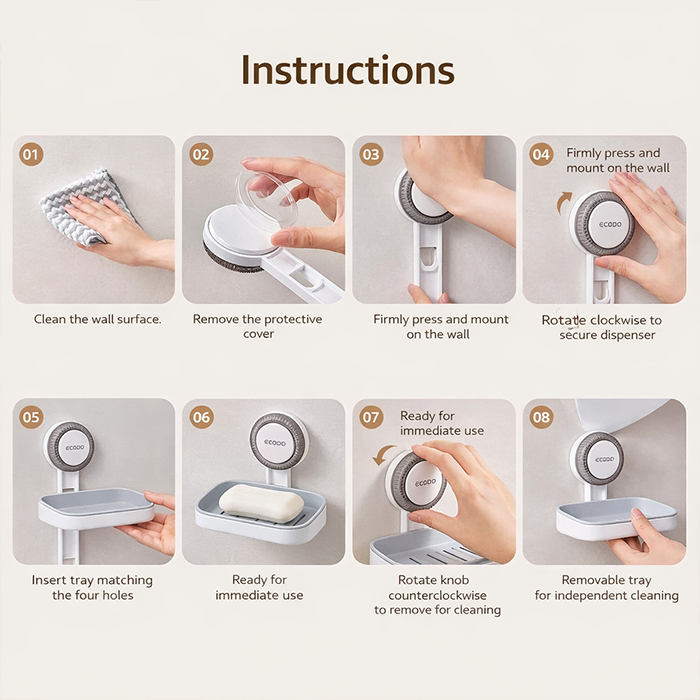 Step by step installation guide for ecoco soap holder using suction cups without drilling Qatar