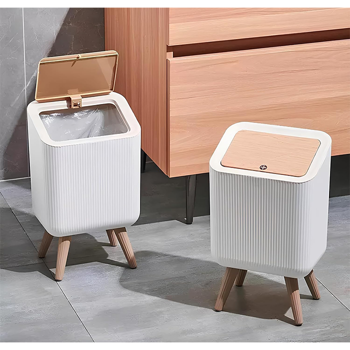 One touch garbage bin showing open and closed lid operation in Qatar