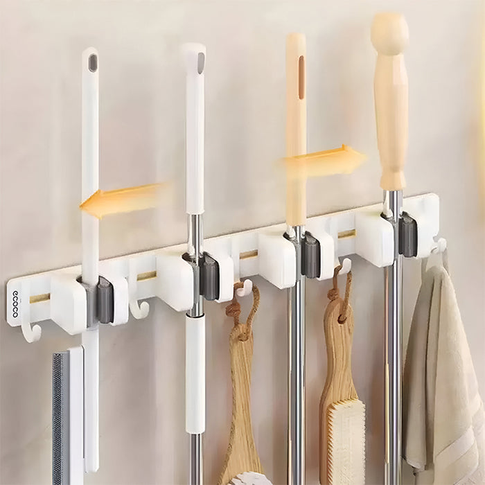 Ecoco Adhesive Mop & Broom Holder, Wall-Mounted Cleaning Tool Hanger
