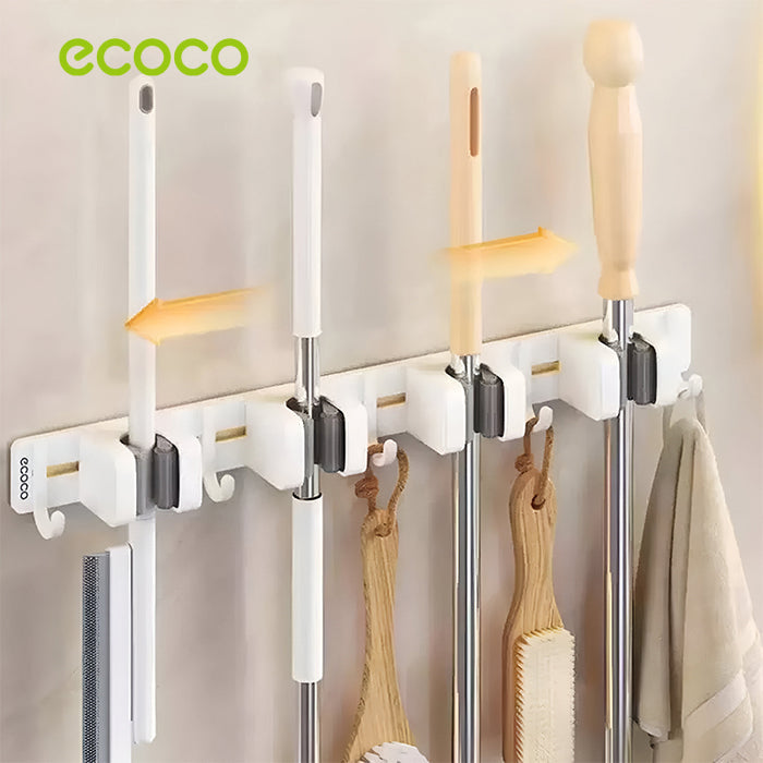 Ecoco Adhesive Mop & Broom Holder, Wall-Mounted Cleaning Tool Hanger Homesouq Qatar