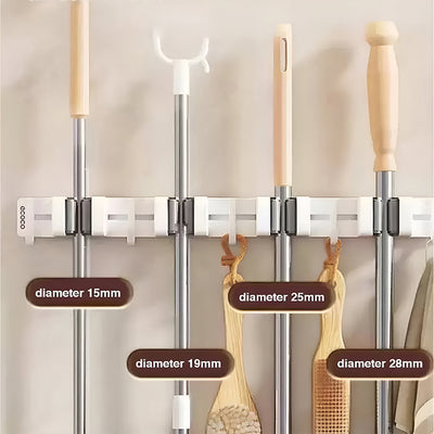 Ecoco Adhesive Mop & Broom Holder, Wall-Mounted Cleaning Tool Hanger Strong Adhesive Backing