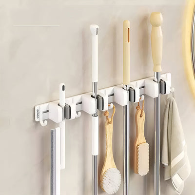 Ecoco Adhesive Mop & Broom Holder, Wall-Mounted Cleaning Tool Hanger Versatile Use