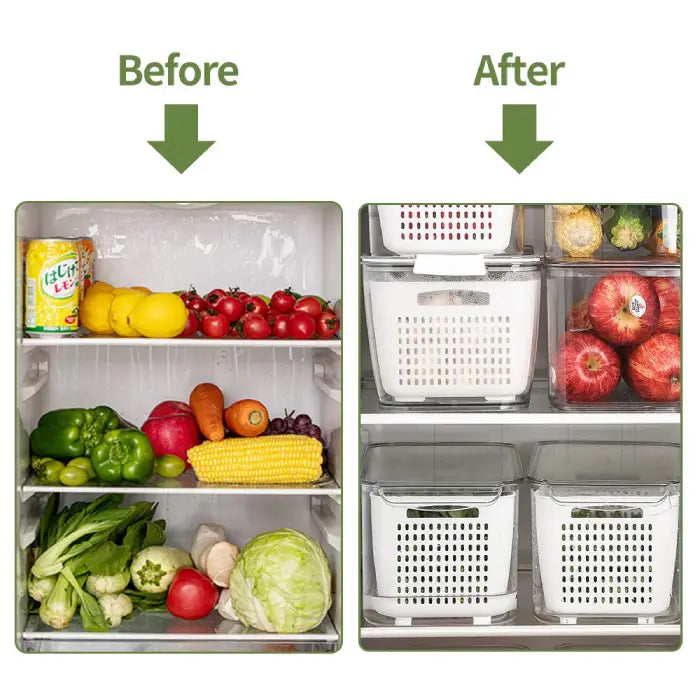Fridge storage containers showing organized refrigerator before and after arrangement Homesouq Qatar