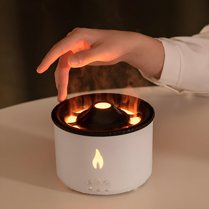 Electric Aroma Air Humidifier Volcano Mountain Flame Essential Oil Diffuser Cozy Flame Effect