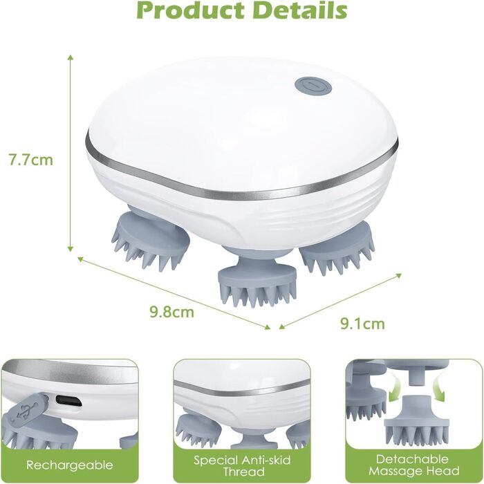 Electric Scalp Massager with Portable Handheld Head Scratcher Massager dimensions