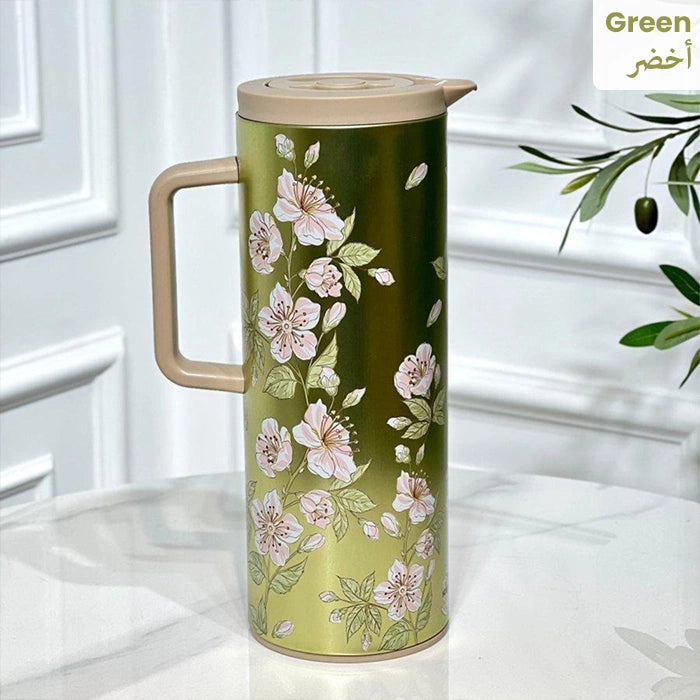Stainless steel vacuum flask bottle with floral design for hot and cold drinks Homesouq Qatar