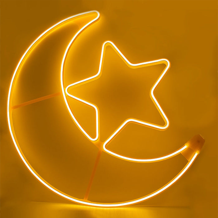 Crescent moon star lights for Ramadan decoration with warm LED glow in Qatar