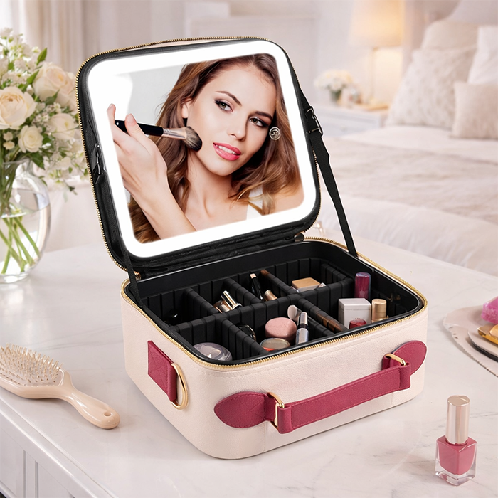  Luxury cosmetic organizer box with LED mirror organizing lipsticks and beauty products Qatar