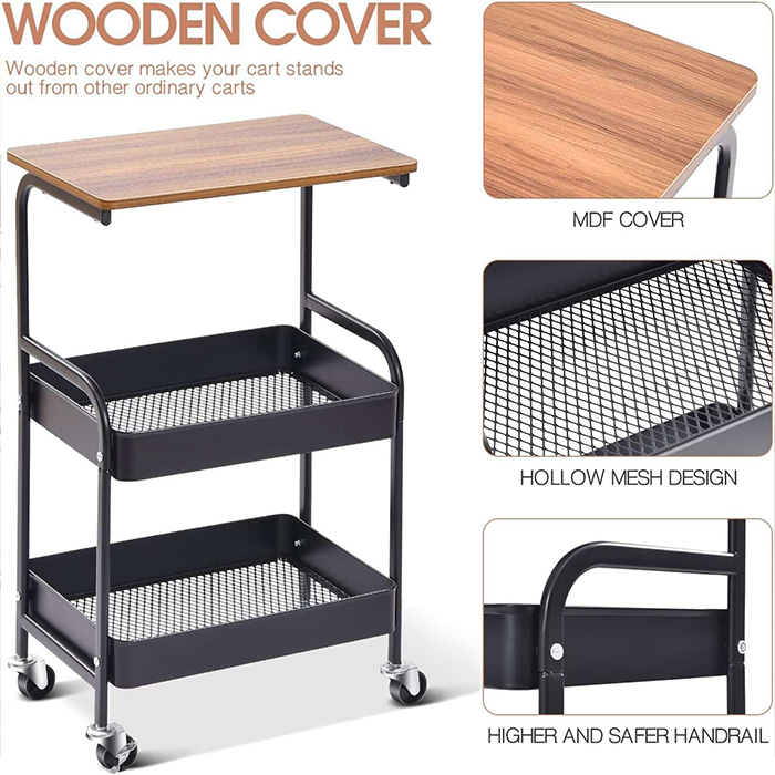 Wood side table top with MDF finish and mesh basket storage detail Qatar