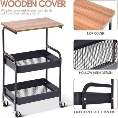 Wood side table top with MDF finish and mesh basket storage detail Qatar