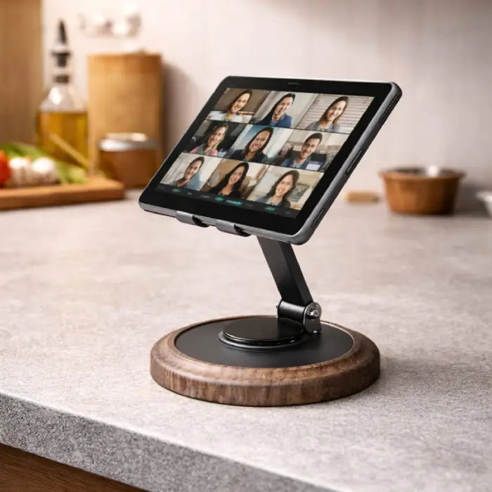 Tablet placed on adjustable stand for video calls and hands-free viewing at home in Homesouq Qatar