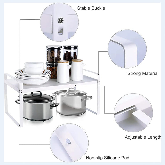 Expandable Kitchen Storage Rack, Cabinet Insert For Kitchen Cupboard, Countertop Storage Organizer materials