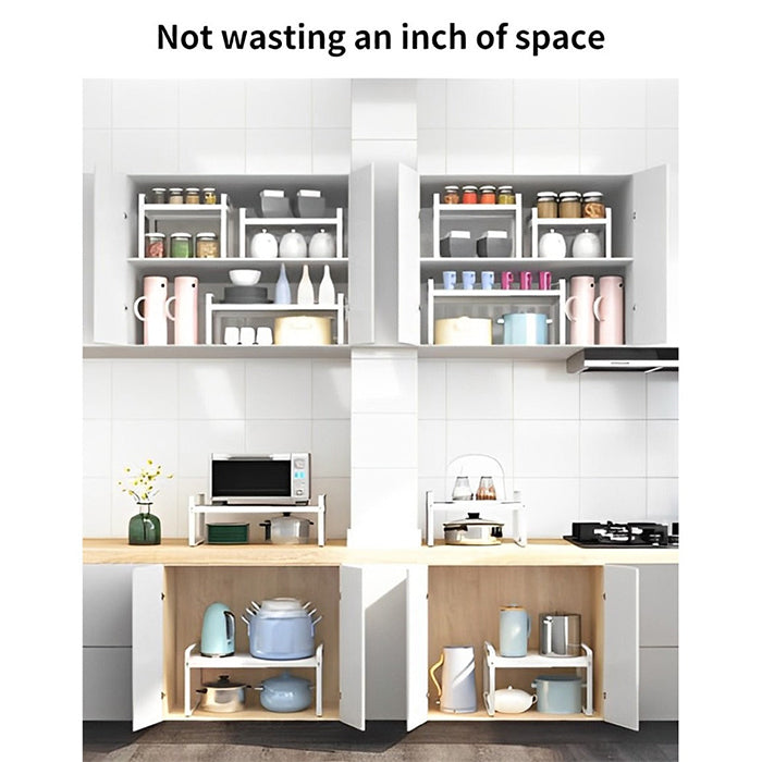 Expandable Kitchen Storage Rack, Cabinet Insert For Kitchen Cupboard, Countertop Storage Organizer space saving