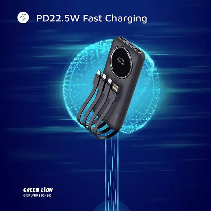 Green Lion power bank PD 22.5W fast charging feature highlighted with digital effect homesouq Qatar