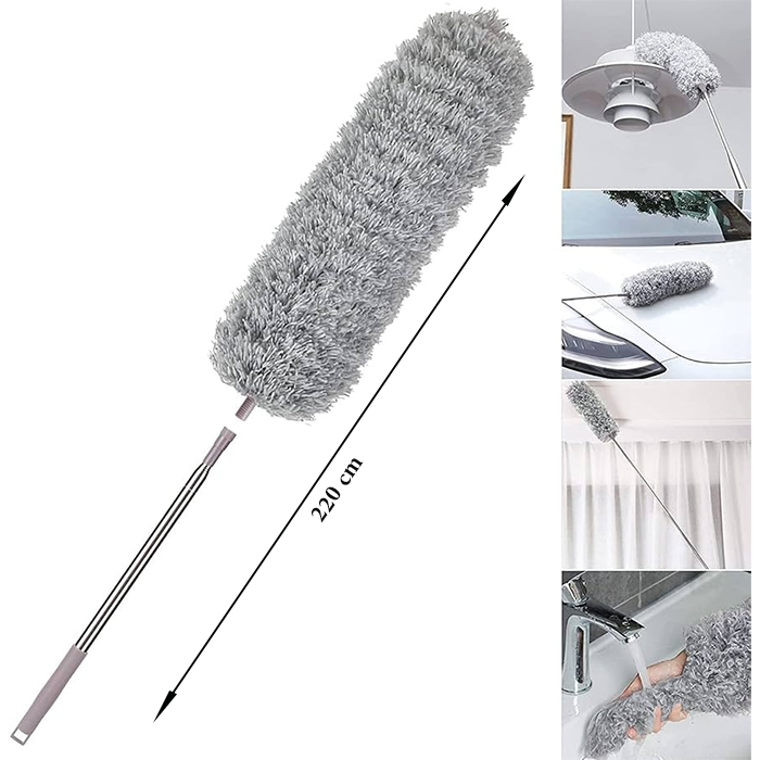 Microfiber cleaning duster with extendable handle, ideal dust cleaner for home surfaces and hard-to-reach areas