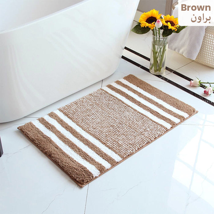 Extra Thick Microfiber Striped Door Mat, Non-Slip Extra Soft and Absorbent Bath Mats Brown