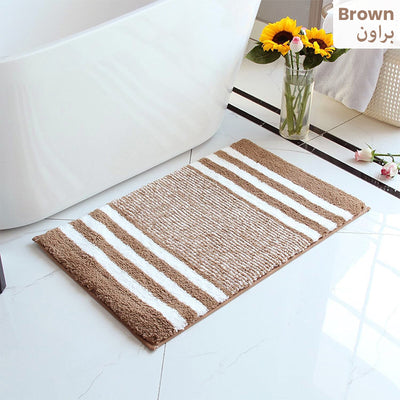Extra Thick Microfiber Striped Door Mat, Non-Slip Extra Soft and Absorbent Bath Mats Brown