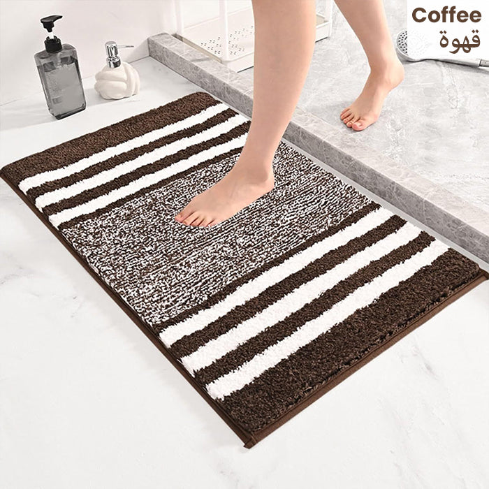 Extra Thick Microfiber Striped Door Mat, Non-Slip Extra Soft and Absorbent Bath Mats Coffee