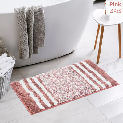Extra Thick Microfiber Striped Door Mat, Non-Slip Extra Soft and Absorbent Bath Mats Pink