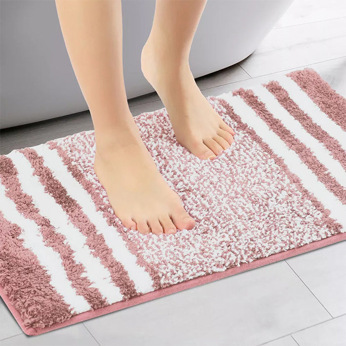 Extra Thick Microfiber Striped Door Mat, Non-Slip Extra Soft and Absorbent Bath Mats Water Absorption