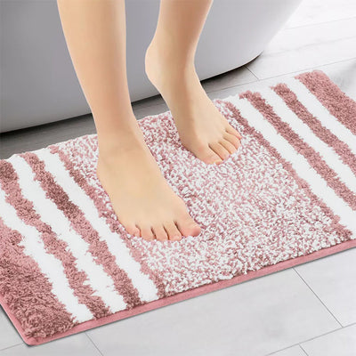 Extra Thick Microfiber Striped Door Mat, Non-Slip Extra Soft and Absorbent Bath Mats Water Absorption