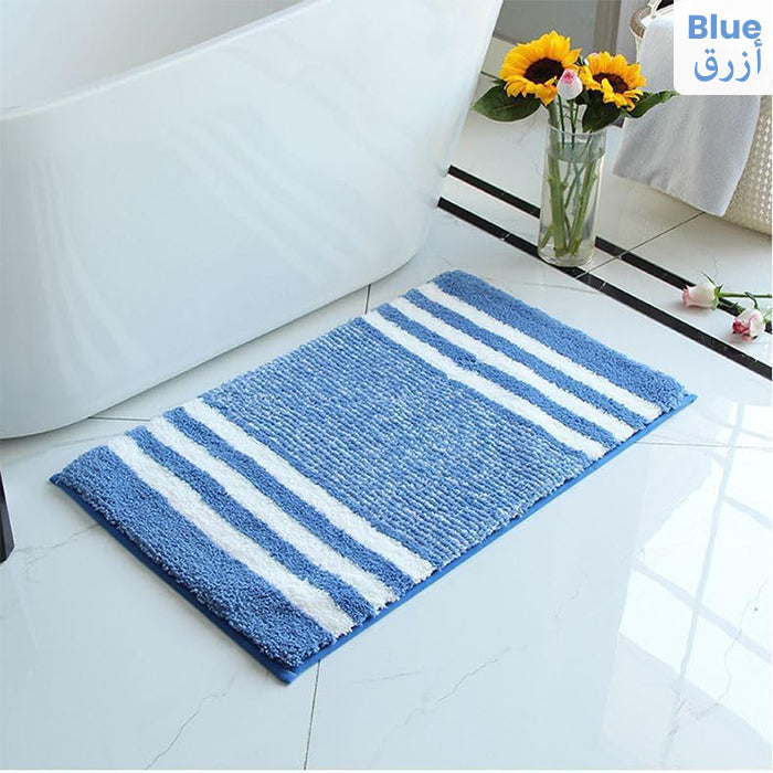 Extra Thick Microfiber Striped Door Mat, Non-Slip Extra Soft and Absorbent Bath Mats blue