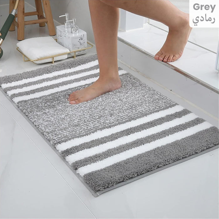 Extra Thick Microfiber Striped Door Mat, Non-Slip Extra Soft and Absorbent Bath Mats grey