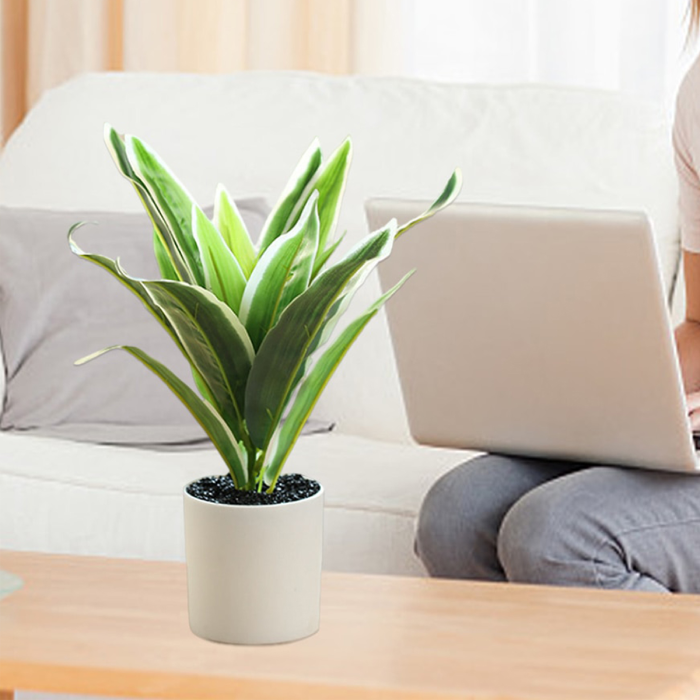 Fake Artificial Plants, Green Leaf Mini Potted Faux Plant Durable