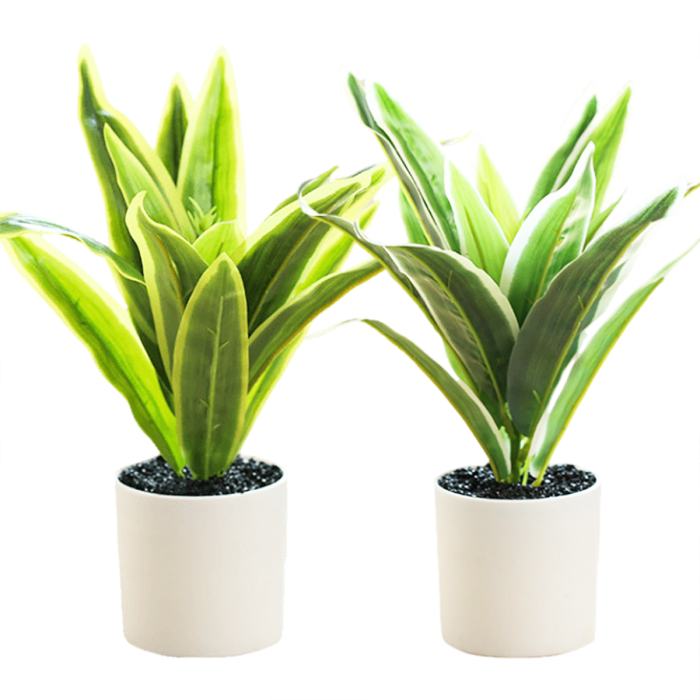 Fake Artificial Plants, Green Leaf Mini Potted Faux Plant  Easy Care & Maintenance-Free