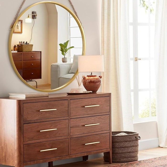Farmhouse inspired hanging mirror with round circle mirror design – Homesouq Qatar