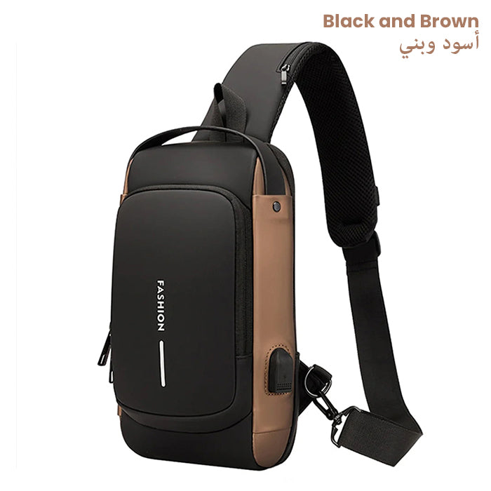 Fashion Travel Crossbody Bag Anti-Theft Shoulder Sling Bag with USB Port black and brown