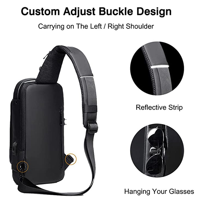 Fashion Travel Crossbody Bag Anti-Theft Shoulder Sling Bag with USB Port buckle design