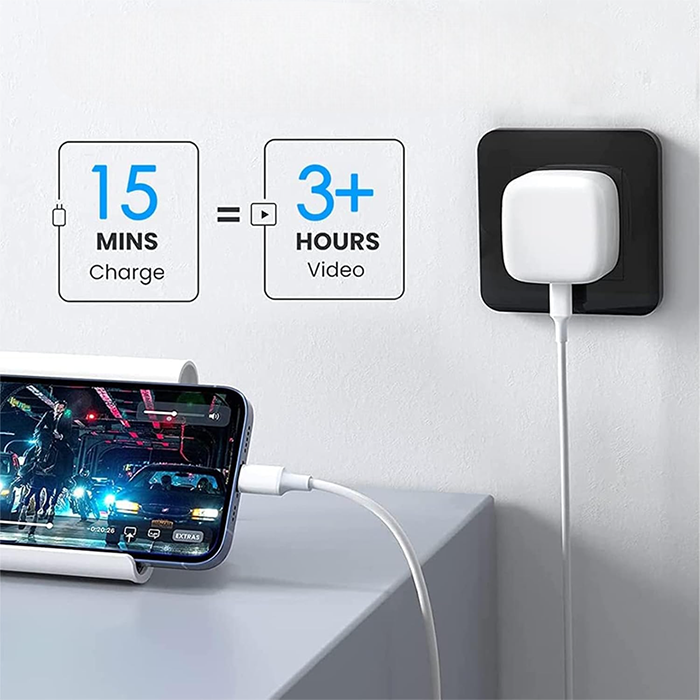 Apple power adapter charging iPhone with fast charging performance demonstration Qatar