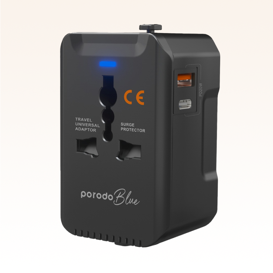 Fast charging with 20W PD and 18W QC ports. Includes US, AU, EU, and UK plugs