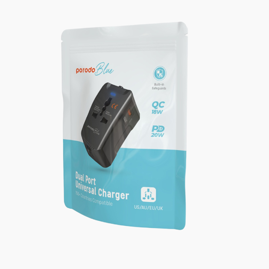 Fast charging with 20W PD and 18W QC ports. Includes US, AU, EU, and UK plugs PD 20W
