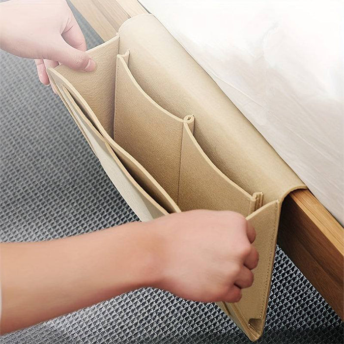 Felt Bedside Storage Bag - Sofa Bed Hanging Pocket Organizer for Remote, Books, Laptop
