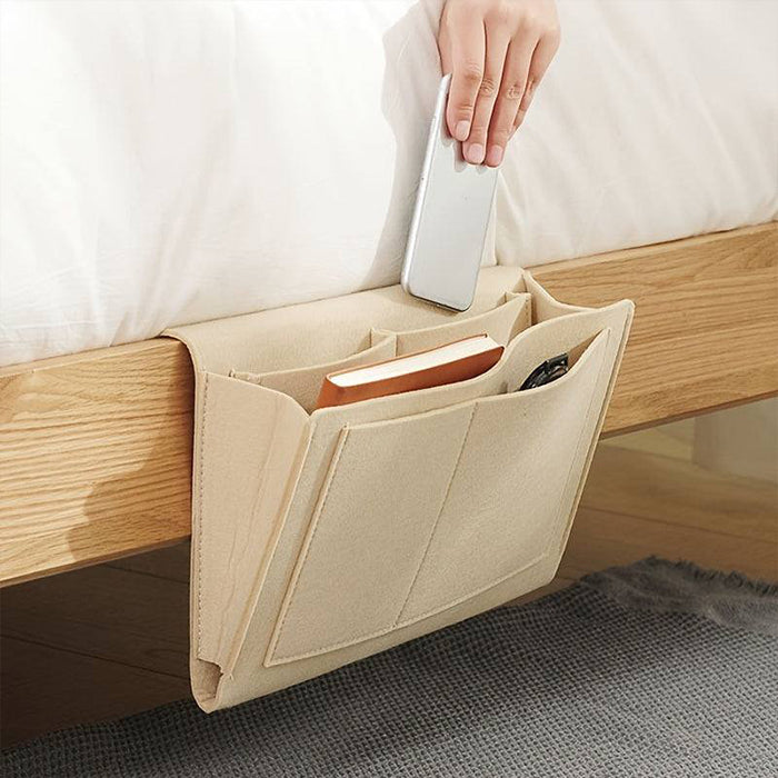 Felt Bedside Storage Bag - Sofa Bed Hanging Pocket Organizer for Remote, Books, Laptop easy to install
