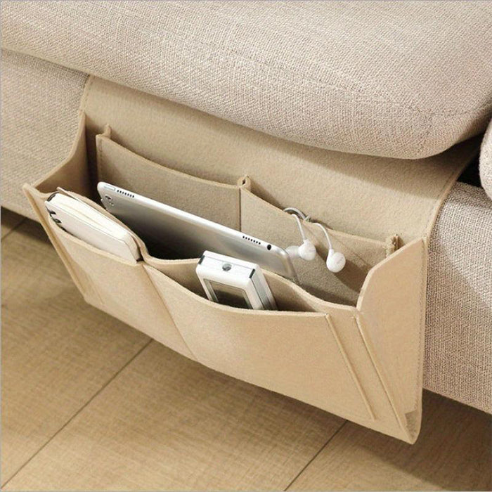 Felt Bedside Storage Bag - Sofa Bed Hanging Pocket Organizer for Remote, Books, Laptop space saver