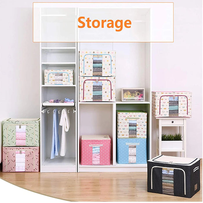 72L Foldable Cloth Storage Organizer Box, Large Capacity Wardrobe Organizer with Steel Frame Support storage