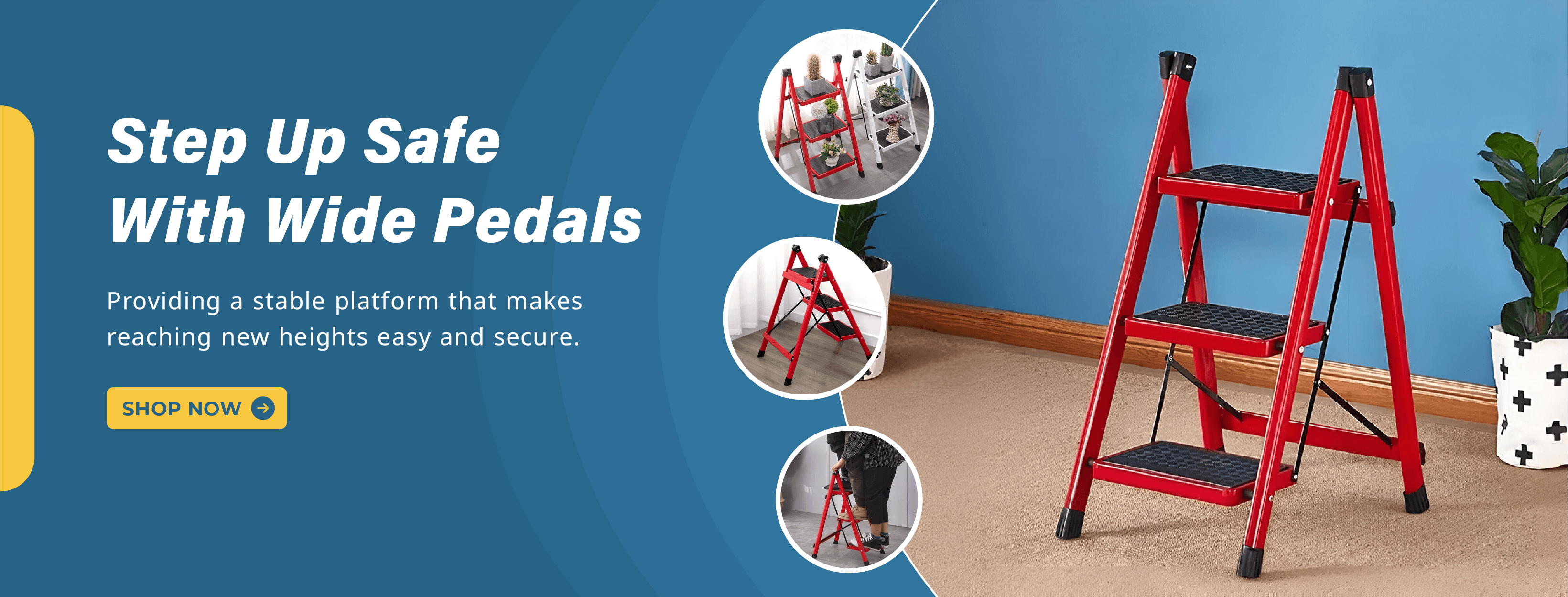 Foldable 3- Step Climbing Ladder with Wide Pedals _ Homesouq – Homesouq Online Shopping - Desktop Slider